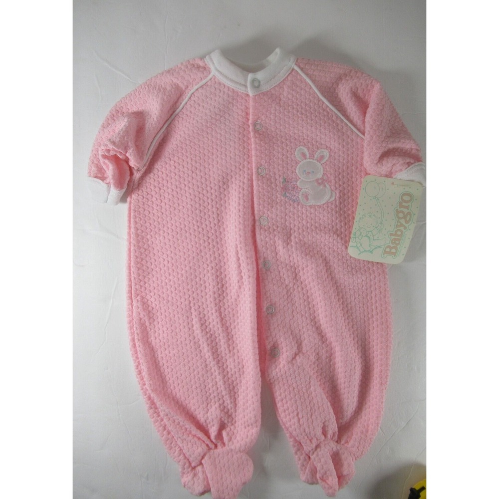 NEW Vintage Babygro Bunny Pajamas Baby Girl 12-17 LBS Pink Bodysuit